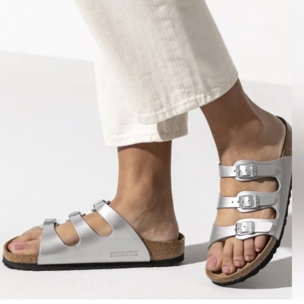 Birkenstock women size 8 betula Silver Triple-Strap Sandals - Picture 1 of 7